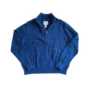 St Johns Bay Mens XL Navy Blue Cotton Quarter Zip Pullover Sweater Mock Neck